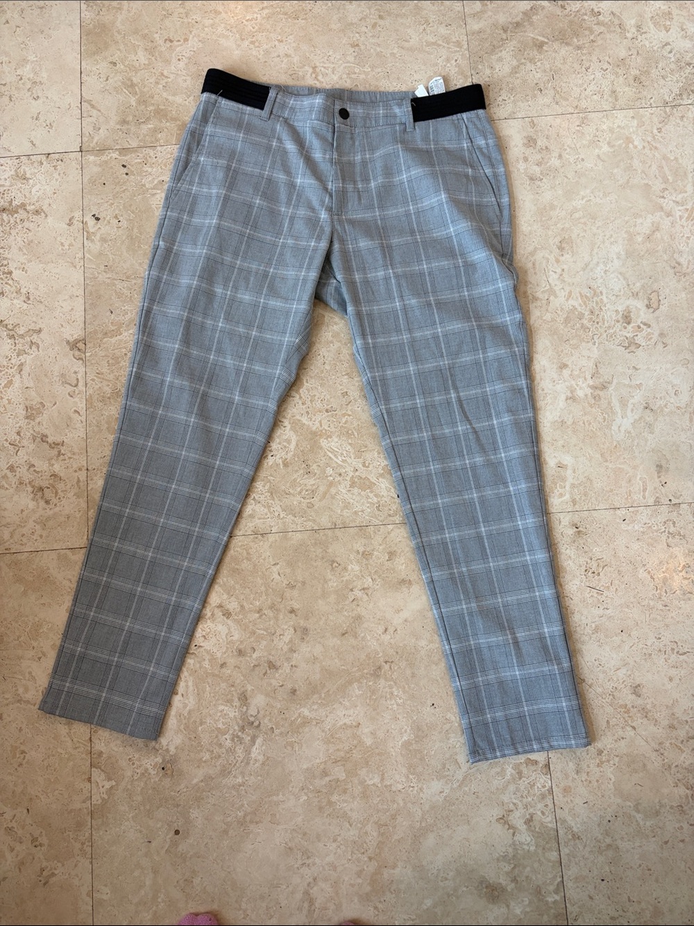 Zara Light Gray Windowpane Plaid Dress Pants